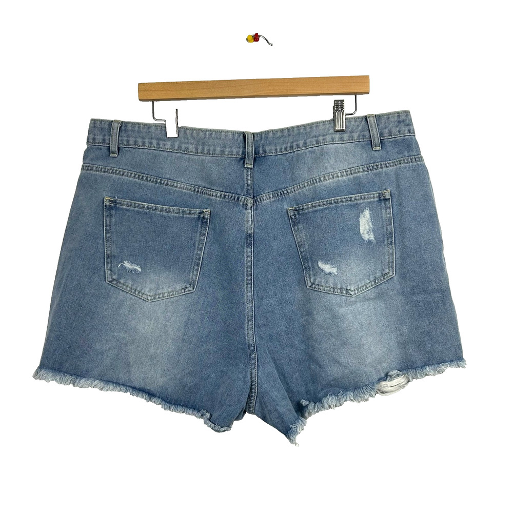 Cut Tag Denim Shorts Womens 16 2XL Medium Wash Distressed Ripped Frayed Hem‎ - Picture 4 of 8